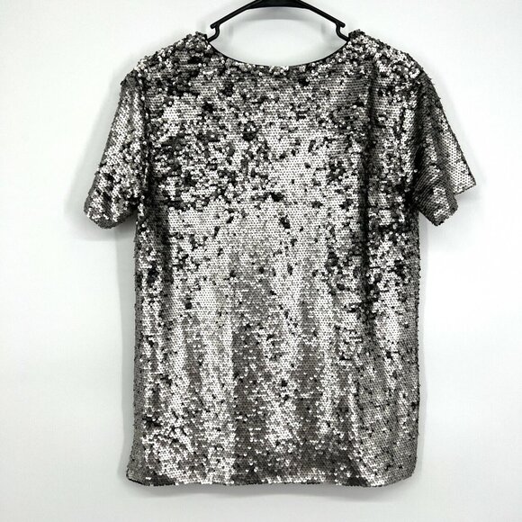 Anthropologie Vanessa Virginia Top Sequin V Neck Silver Black - Picture 9 of 11